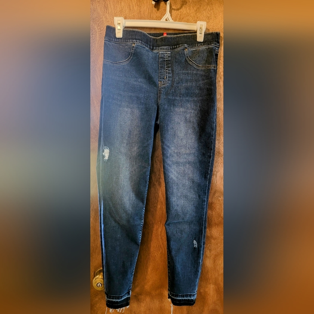Spanx distressed denim ankle jeggings, never worn, size L
